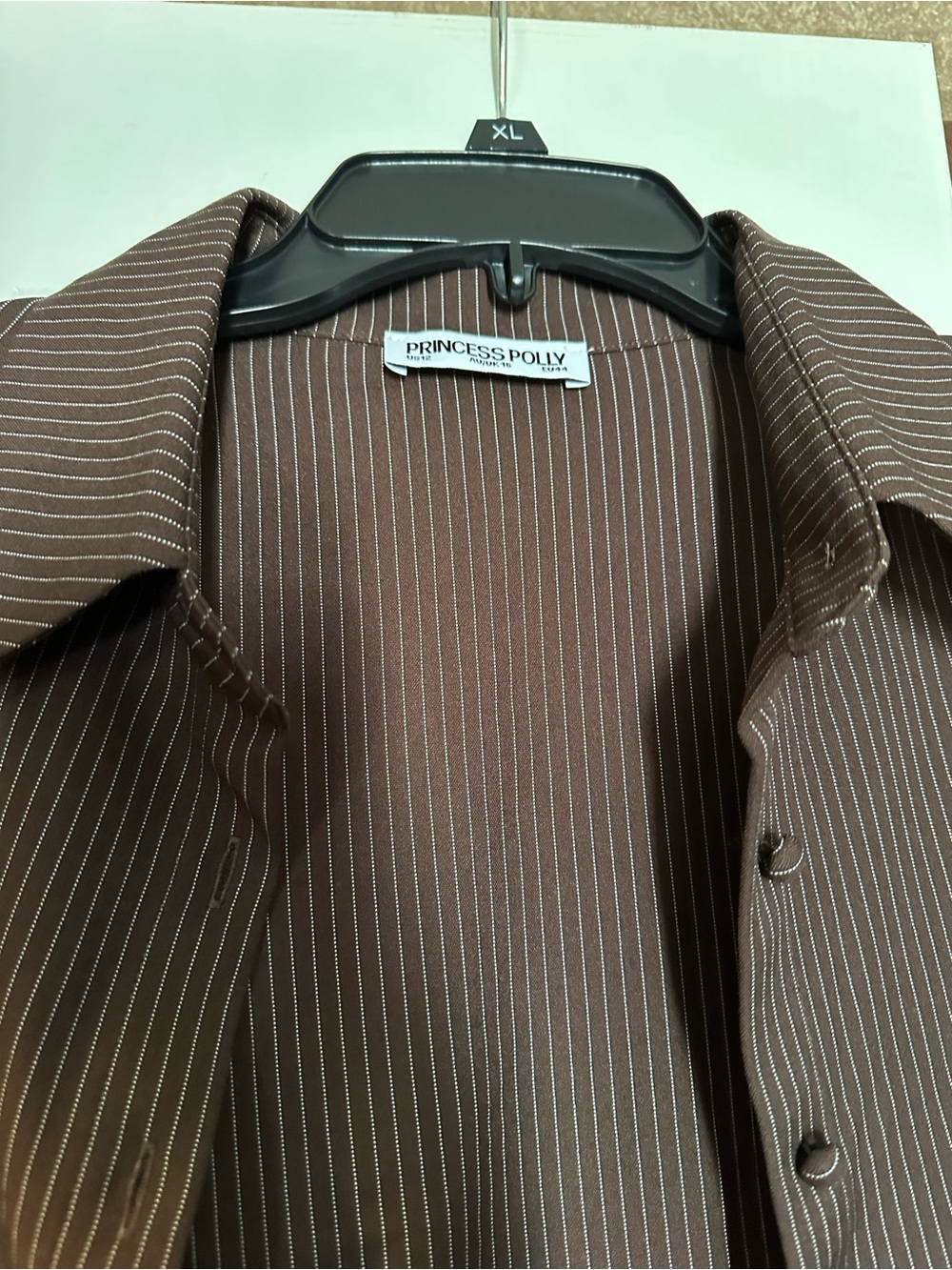 Princess Polly Brown Pinstripe Shirt Jacket - Picture 2 of 3